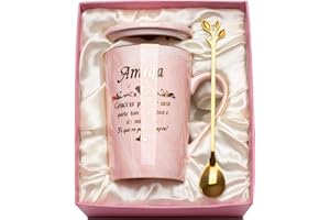 YIKILYLIFE Regalo Amiga, Regalo Amiga Cumpleaños, Regalos Amigas Originales 14oz Taza de Cerámica Jaspeada Regalos para Amigas, Regalos para Mejores Amigas Mug con Tapas, Cucharas, Tarjetas, Cajas de Regalo
