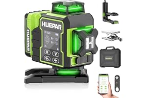 Huepar 2024 Nueva Edición W04CG Nivel Láser 4D, Nivel Láser con Pantalla LCD con Base de Motor Giratoria, Láser de Línea Cruzada Autonivelante de 360° - Control Remoto Bluetooth, Modo Pulso