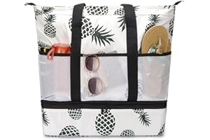 Octsky Beach Bags with Cooler Women Beach Tote Bag Waterproof Sandproof Zipper Large Pool Bag 9 Pockets