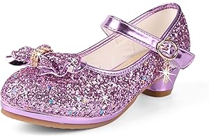 Lanivic Girls Princess Shoes Sequins Sweet Bows High Heels Wedding Party Dress Shoes Dance Bright Diamond Cosplay Christmas Festival Shoes Pink Blue Purple Gold Silver