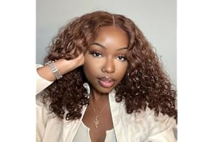 FEIBIN Perruque Femme Naturelle Lace Bob 4x4 Perruque Sans Colle Pré-cut Chocolate Brown Cheveux Humains Glueless Bob Wig Pre Plucked Deep Curly Wear to Go Perruques 10 Pouce