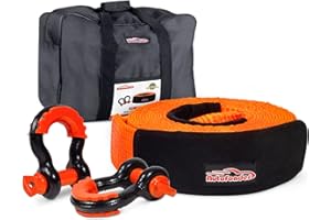 Autofonder Tow Strap (3”x30’) with Heavy Duty 3/4 D Ring Shackles (2pcs)-30,000lb Break Strength-12T Offroad Vehicle Towing Rope with Storage Bag-Triple Reinforced Loop Emergency Recovery Straps