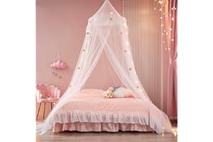Beyeutao Princess Bed Canopy Star Light Bed Curtain Star Bed Canopy Mosquito Net Playing Games House White Dome Bed Canopy Bedroom Decoration Girls Daughter Present for Baby Kids Boys Gift. (White)
