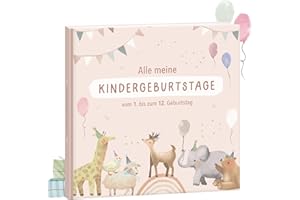 Mintkind Fotoalbum Kinder Rosa – Erinnerungsbuch Kindergeburtstag mit Ausfüllseiten – Erinnerungsalbum 1 bis 12 Jahre – Geschenk zur Geburt für Jungen & Mädchen