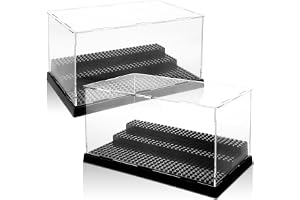 LDHHYH 2-pack Vitrin för Minifigurer, Svart Displaybox 25 x 15,5 x 14 cm med 3 Nivåer, ABS Figurförvaring för Byggklossfigurer, Samlarfigurer och Små Modeller