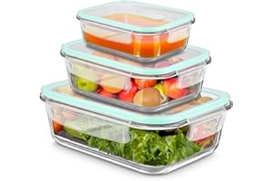 LXUDN 3er Meal Prep Boxen Glas, BPA-Frei Glasdosen mit Deckel, Vorratsdosen Frischhaltedosen Glas mit Deckel, Glasschüssel mit Deckel (1040ml, 680ml, 410ml), DD-320
