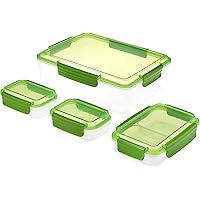 Amazon Brand - Solimo Plastic Rectangular Storage Container Set, Set of 4, Green