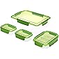 Amazon Brand - Solimo Plastic Rectangular Storage Container Set, Set of 4, Green