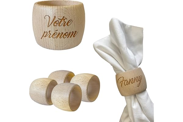 Rond de Serviette de Table par Lot de 4 - Rond de Serviette personnalisé avec prénom, Texte personnalisé…