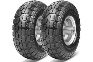 HOME BEAUTY 2 Pack 10" 3.50-4 Pneumatic Wheelbarrow Wheels – Heavy Duty Sack Truck Trolley Tyres – Rubber Replacement Barrow, Garden Cart & Trailer Wheels with Steel Rim (Black)