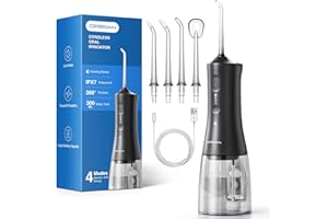 ‎OPERAN Operan Munddusche Kabellos Tragbar Elektrische, 300ML Oral Irrigator Munddusche Testsieger, Water Flosser für Zähne, Zahnfleisch und Zahnpflege, Black,1 Pack + 4 Düseni