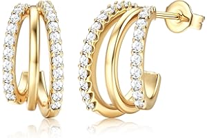 Dochais Boucles d'Oreilles Créoles Grand Zirconium Plaqué Or 14K, Tiges en Argent Sterling 925, Boucles d'Oreilles Huggie Argent et Or, Tendance et Hypoallergéniques pour Filles et Femmes