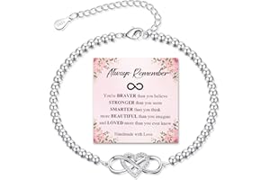 BMMYE Silver Bracelet for Women,925 Infinity Bracelets with Cubic Zirconia Hypoallergenic Adjustable Sterling Silver Plated Bracelet,Sterling Silvery Beaded Bracelets with Cards for Women