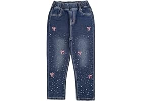 Peacolate 2-8ans Petites Filles Printemps Automne Hiver Pantalon en Jean Noir brodé pour Enfant