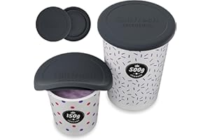 Qikfresh coperchi in silicone riutilizzabili 2 pezzi - Tappi per yogurt da 150 a 500 g - Ermetici flessibili e a prova di perdite - Coperchio salvafreschezza in silicone (Nero)