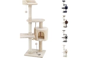 Beltom® Rascador Afilador Uñas para Gatos Árbol Escalador Mascota Rascarse Juego 112 cm - Beige