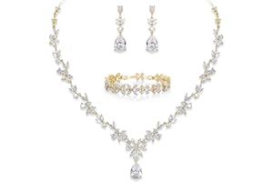 EVER FAITH Juegos de Joyas Mujer Circonia Cúbica Azul Marquesa Flores Conjunto de Collar Pendientes Pulsera para Boda Novia Dama de Honor