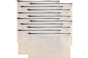 DOULEIN Canvas Zipper Pouch Bags，12 Pieces Canvas Pencil Bags Blank Makeup Bag DIY Craft Bags ​for Travel Coin Bag Cosmetics Pencil Case Storage Bag