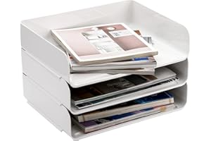 Okllen 3er-Pack Stapelbare Desktop Briefablage, 3 stöckige Papier Dokumentenablage Organizer Schreibtisch Aktenregal für A4 Papier, Zeitschriften, Quittungen, Bürobedarf, 31,5 x 24,5 x 7 cm