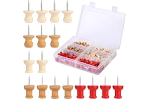 REOVIN 300Pcs Punaises Tableau Liège, punaises pour Tableau en liège punaises décoratives épingles à tête en Bois avec boîte de Rangement pour Calendrier, Tableaux d'affichage, Mur de Photos DIY