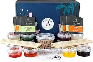 Wild Vibes Fruit Bubble Tea Kit | 8 Different Fruit Tea Flavours, 8 Boba & Jelly Toppings bubble tea (Serves 8) | Green tea and Assam bags, 8 - Boba Straws | 2 - Recipe cards by Boba Bar London.
