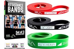 Ryher Bandas de Resistencia Fitness - Banda Elastica musculacion para Crossfit, dominadas, Asistente para pullups o Levantamiento de Pesas - Incluye Manual, PDF y Bolsa