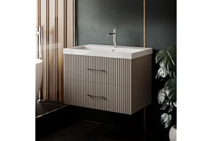 ‎KAREN BANYO Karen Waschtisch mit Unterschrank Liana | Keramikwaschbecken | Unterschrank | Badmöbel | Aufsatzwaschbecken | Konsolenwaschtisch | Elegant | Badezimmer | Riffeloptik (Liana 80)