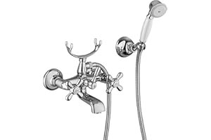 Paini - Liberty 105 - Ensemble baignoire extérieure avec douche Duplex et poignées en croix, salle de bain, chromé, design Liberty, entièrement fabriqué et travaillé en Italie