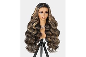 MEGALOOK 12A Balayage Body Wave Wig Human Hair Wear and Go Glueless Wigs Human Hair Upgraded 5x6 Pre Cut HD Lace Front Wig 210% Density Highlight Ombre Wig with Pre Plucked Bleached Tiny Knots 26 Inch