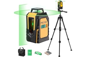 PREXISO Laser Level with Tripod, 30M Self Leveling Line Laser with Horizontal & Vertical Green Lines, Target Plate, Green Glasses, 360° Green Cross Line Laser Tool for Ceiling Tiling Construction