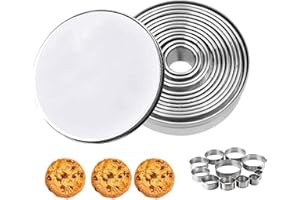 FINEVERNEK 12Pcs Cortadores de Galletas Redondo, Juego de Cortadores de Repostería de Acero Inoxidable,Antiadherente, Utensilios de Pastelería de Bricolaje para Pasteles, Galletas y Donas