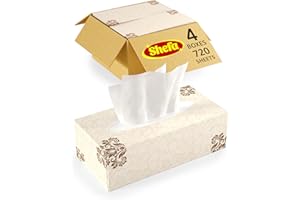 Shefa 720 Facial Tissues Bulk Paper Box - 4 Flat Box with Grab-and-Go Opening, 2-Ply Soft Tissue for Face & Nose, Home, Office, & Classroom Use