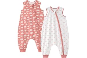 Unnivoll Śpiwór niemowlęcy z nogawkami, 1,0 Tog, śpiwór niemowlęcy na lato, 2 sztuki, bawełniany śpiwór z nogawkami, miękki śpiwór dla niemowląt