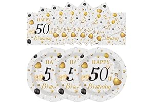 HFBOBP 50PCS 50th Happy Birthday Plates and Napkins, 7 Inch Premium Grey and Gold Birthday Paper Dessert Cake Plates and Napkins Disposable Tableware Set Party Favors Party Decorations for Women Men