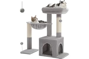 PAWZ Road Kratzbaum, kleiner Katzenturm [75CM] mit großer Hängematte, 2 Arten von Katzen Aktivität Baum mit Sisal Katze Kratzbaum, interaktive Danging Ball für Indoor-Katzen grau
