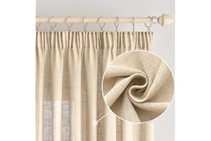 EMEMA Zasłony lniane z taśmą marszczącą, woal, o wyglądzie lnu, nowoczesne, półprzezroczyste, do salonu, dekoracyjne, do kuchni, pokoju dziecięcego, beżowe, 140 x 260 cm