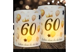 YUHUDANY 16 Windlicht Tischdeko 60. Geburtstag, Deko für Mann Frau, Happy Birthday Windlichter, Geeignet für Teelichter oder Kerzen