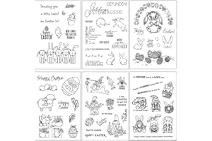 ‎FOLANVOFF Silikonstempel Ostern Deutsch Set, 6 Blätter Clear Stamp Ostern Clear Stempel OsterHasen Ostereier Silikonstempel Frühling für DIY Bullet Journal Scrapbooking Fotoalbum Deutsch Stempelset Ostern