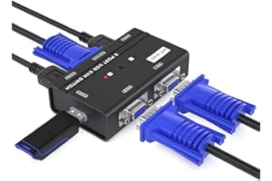 MT-VIKI VGA KVM Switch 2 Port VGA KVM Umschalter für Tastatur Maus USB-Lautsprecher inklusive KVM-Kabel PC an einem Monitor