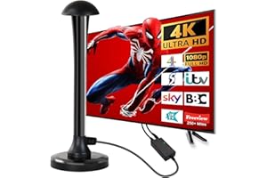 FADISH TV Aerial - Digital Freeview Indoor TV Aerial with Amplifier Signal Booster - 250+ Miles Range,TV Atenna Indoor Support VHF/UHF/DAB Radio/4K/1080P and All TV