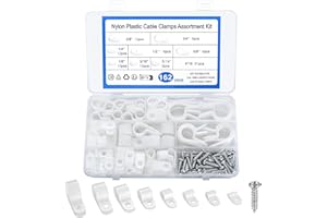 DAJMAIEZ 162 Pcs R-Type Cable Clips, Nylon White Cable Clips, P Clips, Plastic Cable Clamp Clips Kit, R Shaped Wire Cable Cleats for Electrical Cable Wire Conduit Cable Fixings Wire Clamps with Screws