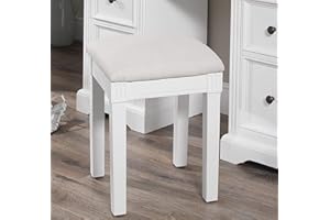 GAINSBOROUGH FURNITURE Gainsborough Upholstered Stool. White dressing table stool with firm cream cushion seat. FULLY ASSEMBLED