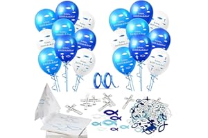 LIVESTN Kommunion Deko,Kommunion Taufe Tischdeko,(reiche Vielfalt) 20 Servietten Taufdeko +60 Stücke Holz Fische Deko+18 Luftballons,2 rollen band,für Taufe, Kommunion Konfirmation