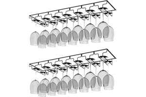 AcornFort W16 Lot de 2 porte-verres à vin sous Armoire avec 7 Rangées 14 coupes pour Cuisine, Bar, Restaurant Noir