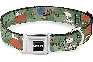 BUCKLE-DOWN Peanuts Worldwide LLC Hundehalsband, Metall-Sicherheitsgurtschnalle, Peanuts Happy Camper, Beagle, Pfadfinder, 38,1 bis 61 cm, 2,5 cm breit