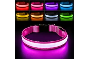 PcEoTllar Collar Luz para Perro Recargable, Collar LED Impermeable con 7 Colores Ajustable para Perros Pequeños, Medianos y Grandes