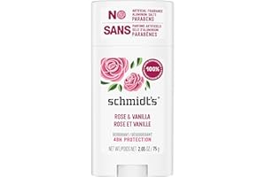 Schmidt's Déodorant d'Origine Naturelle Stick Rose et Vanille Efficacité 24h Certifié Vegan 75g