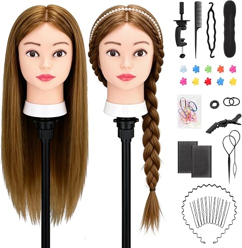 Cabeza Maniquí, Yofuly 26inch Cabeza Peluqueria, 80% Cabello Humano, Cabeza Práctica Modelo Maniqui de Cosmetología con Abraz