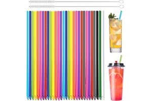 XINGXINLIAN 50 Stück Strohhalme Wiederverwendbar mit 2 ReinigungsbüRsten, Mehrweg Trinkhalme Bunt für Cocktail Coffee Juice Getränke