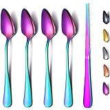 Regenbogen-Grapefruitlöffel 5-Teiliges Set,4 Grapefruitlöffel aus Edelstahl und 1 Grapefruitmesser mit Titanbeschichtung,Grap